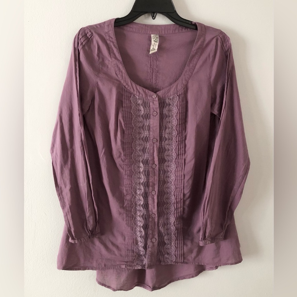 Free People Button-Front Lace Panel Blouse